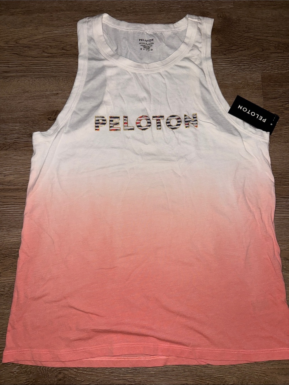 Peloton White to Coral Ombre Logo Tank